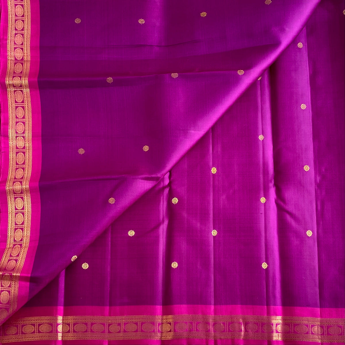 Deep Magenta With Rani Pink Kanjeevaram Pure Zari Silk Saree With Gold Border