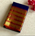 Royal Blue Saffron Orange Silk Saree With Gold Zari Border