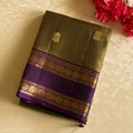 Royal Purple Silk Saree Olive Green Body Gold Brocade Border