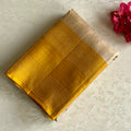 Champagne Beige Designer Pure Silk With Mustard Yellow Zari Work