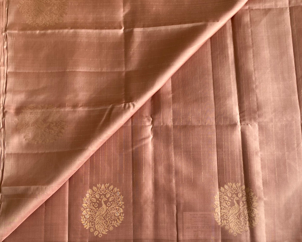 Dusty Rose Designer Pure Silk Saree With Rose Gold Pallu