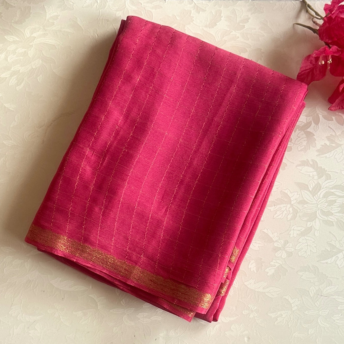 Fuchsia softest Georgette blended crepe with tiny borders