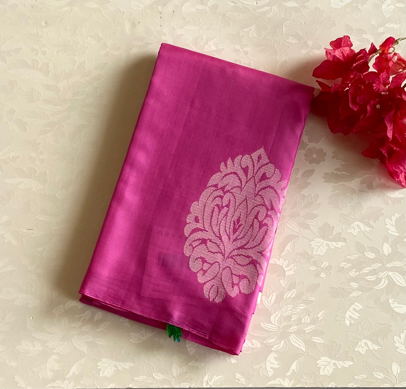 Magenta Silk Saree Teal Pallu Silver Brocade Wedding Festive