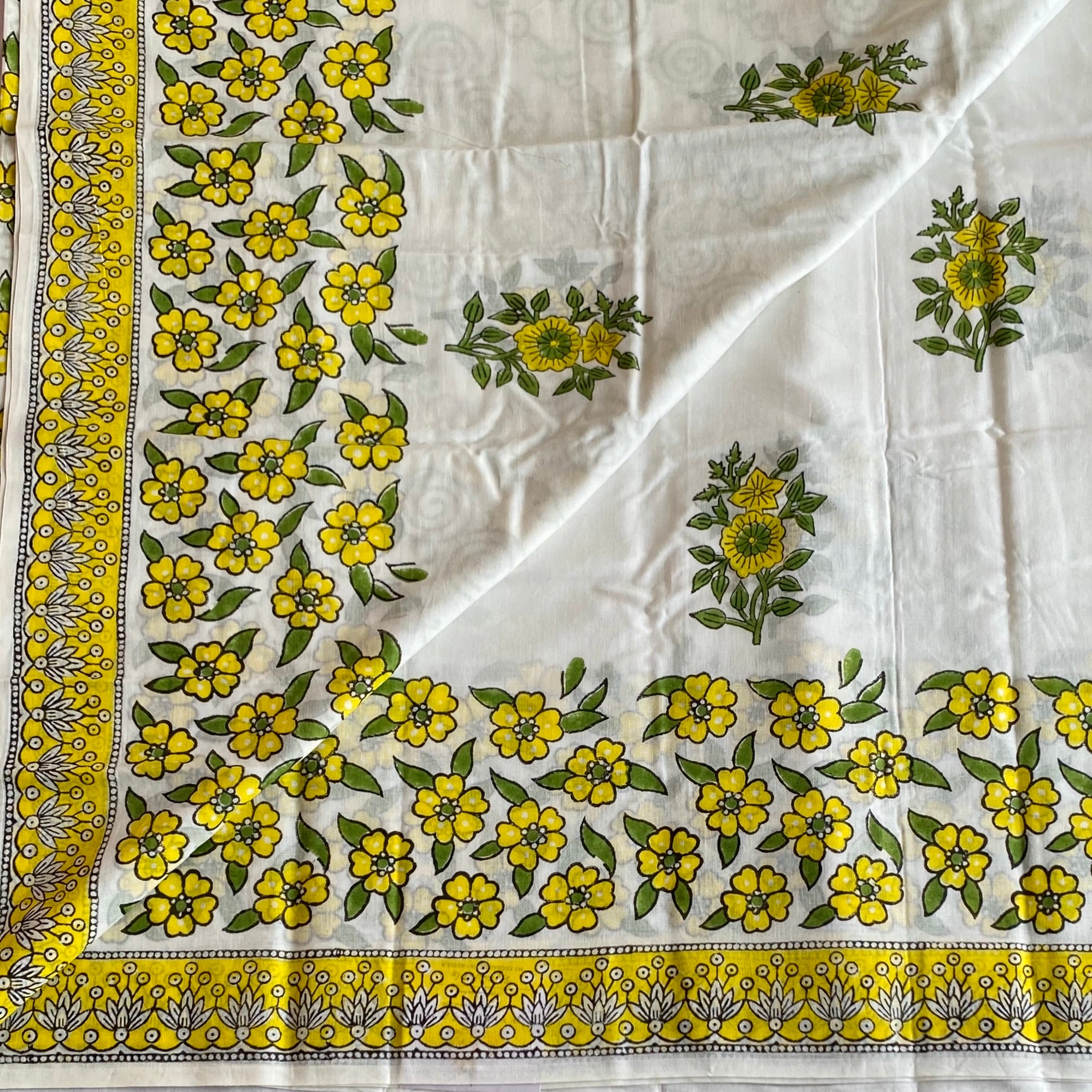 Off White Soft Tussar Silk Saree With Lemon Yellow Floral Border