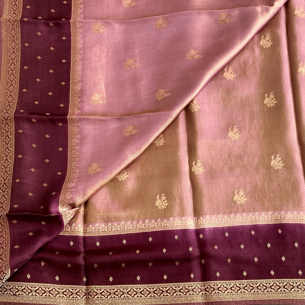 Rose Gold With Deep Wine Soft Crepe Silk with Designer Weave