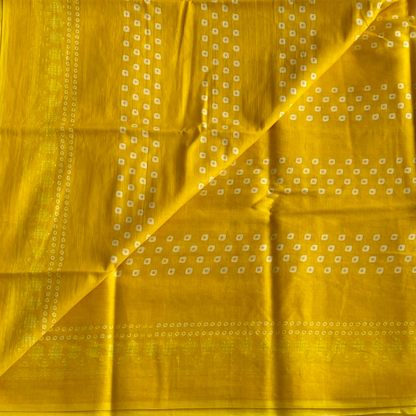 Sunflower Yellow Everyday Luxury With Pure White Bandhani Squares And Gold Zari
