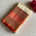 Masterweave Kanjeevaram in Pearl White & Dreamy Coral Pallu