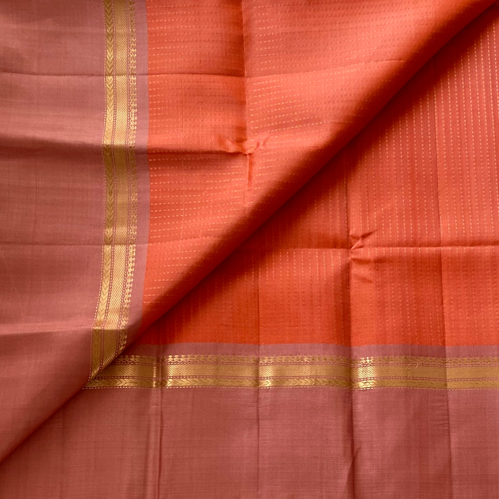 Sunset Orange Designer Pure Silk With Dusty Rose Pallu