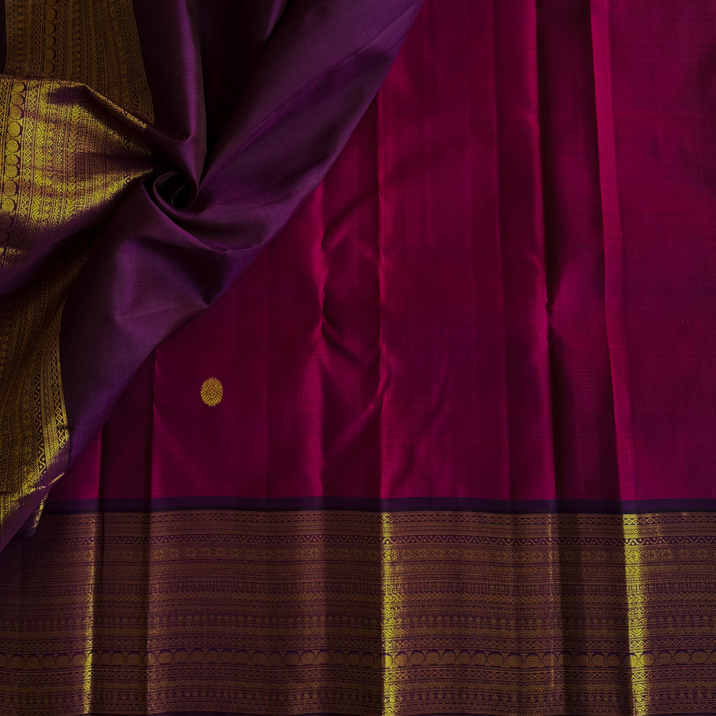 Elegant Magenta Gold Zari Butta Saree with Broad Purple Border