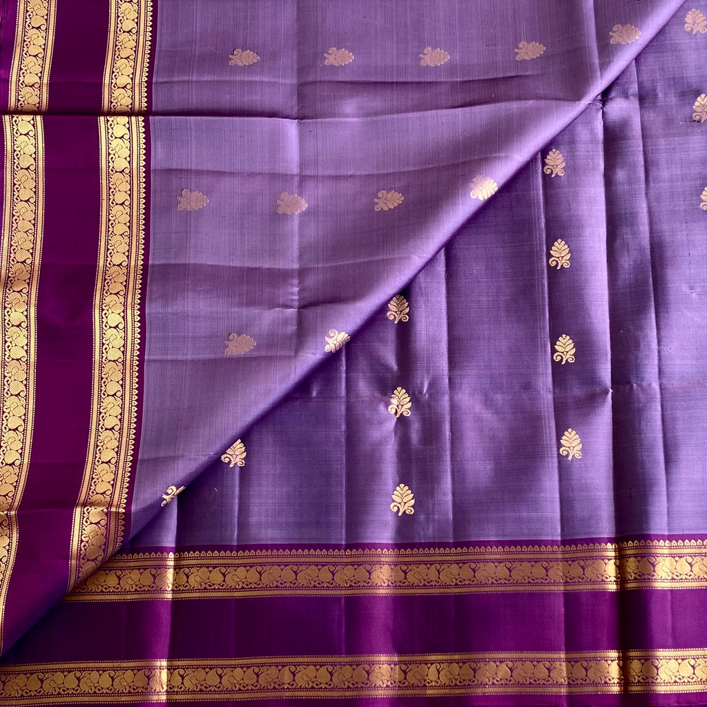 Lavender Purple Designer Pure Silk Saree With Deep Purple Pallu