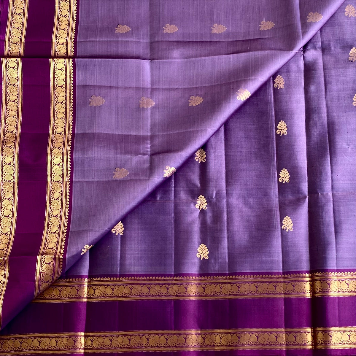 Lavender Purple Designer Pure Silk Saree With Deep Purple Pallu
