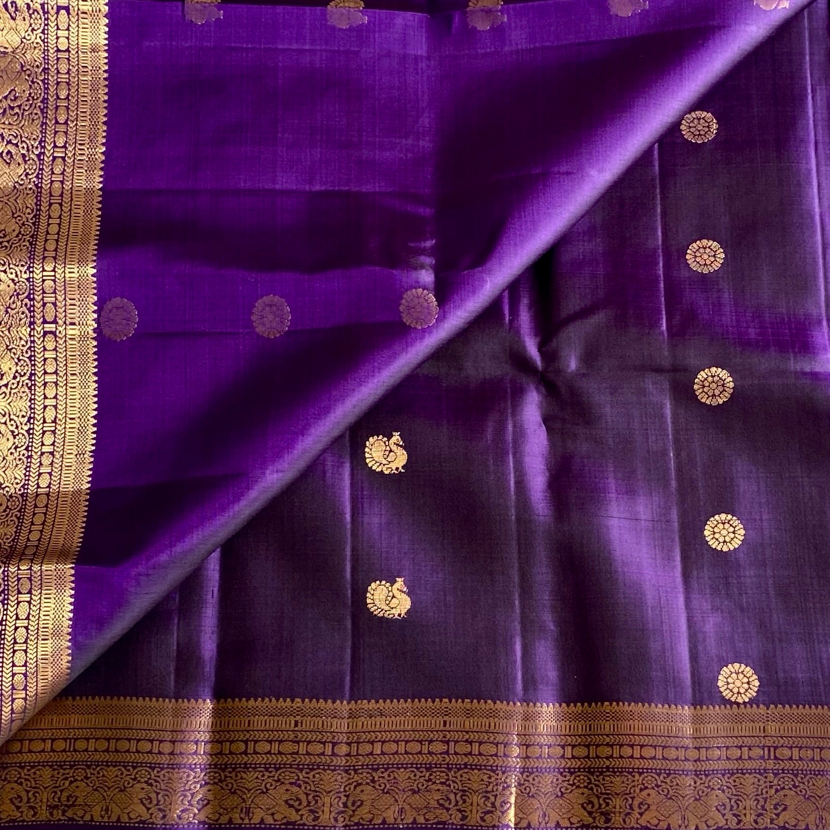 Royal Purple Designer Pure Silk Saree With Metallic Gold Zari