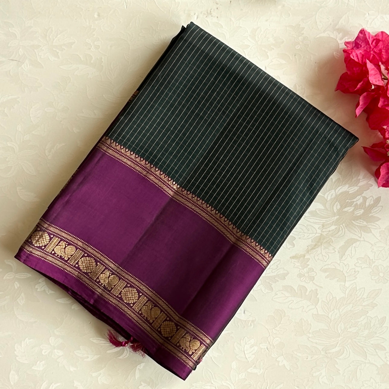 Plum Purple Silk Saree Gold Zari Broad Border Traditional Wear