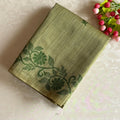 Moss Green Soft Jute Tussar Saree With Royal Blue Accents