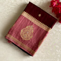 Deep Coffee Soft Tussar Silk Saree With Rose Pink Pallu