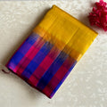 Golden Lime Pure Handwoven SilkWith Multi Checkered Borders & Pallu