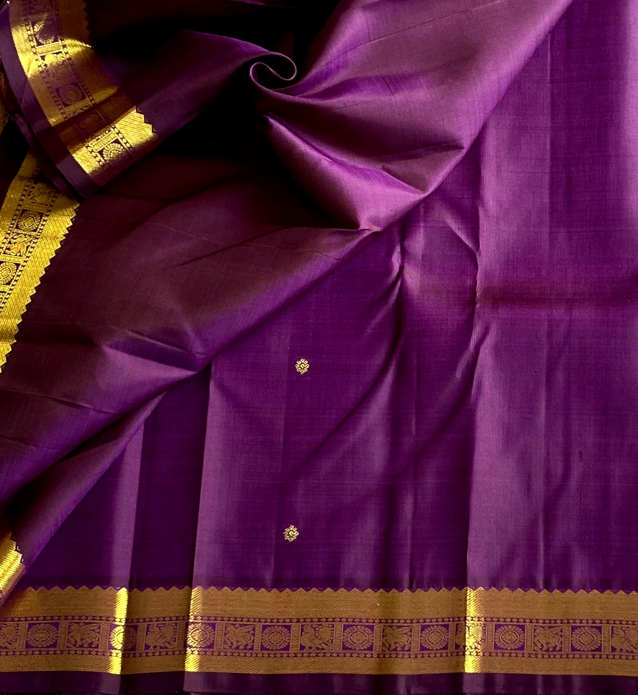 Royal Purple Woven Saree Gold Zari Brocade Border For Wedding