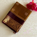 Mustard Gold Designer Pure Silk Saree With Deep Wine Brown Pallu
