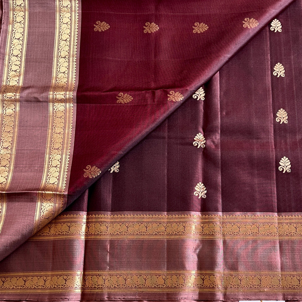 Coffee Brown Silk Brocade Saree With Metallic Brown Zari Woven Border