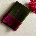 Olive Green Designer Pure Silk Saree With Magenta Pallu