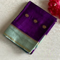 Royal Purple Soft Crepe Silk Saree With Seafoam Green Pallu Zari Border