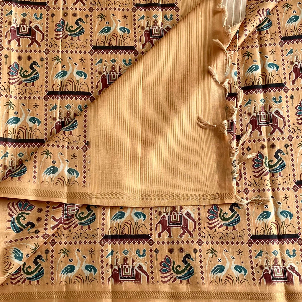 Golden Mustard Soft Tussar Silk Saree With Maroon Motifs