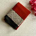 Ecru Geometric Triangle Cotton Saree Bold Rust Pallu Black Border
