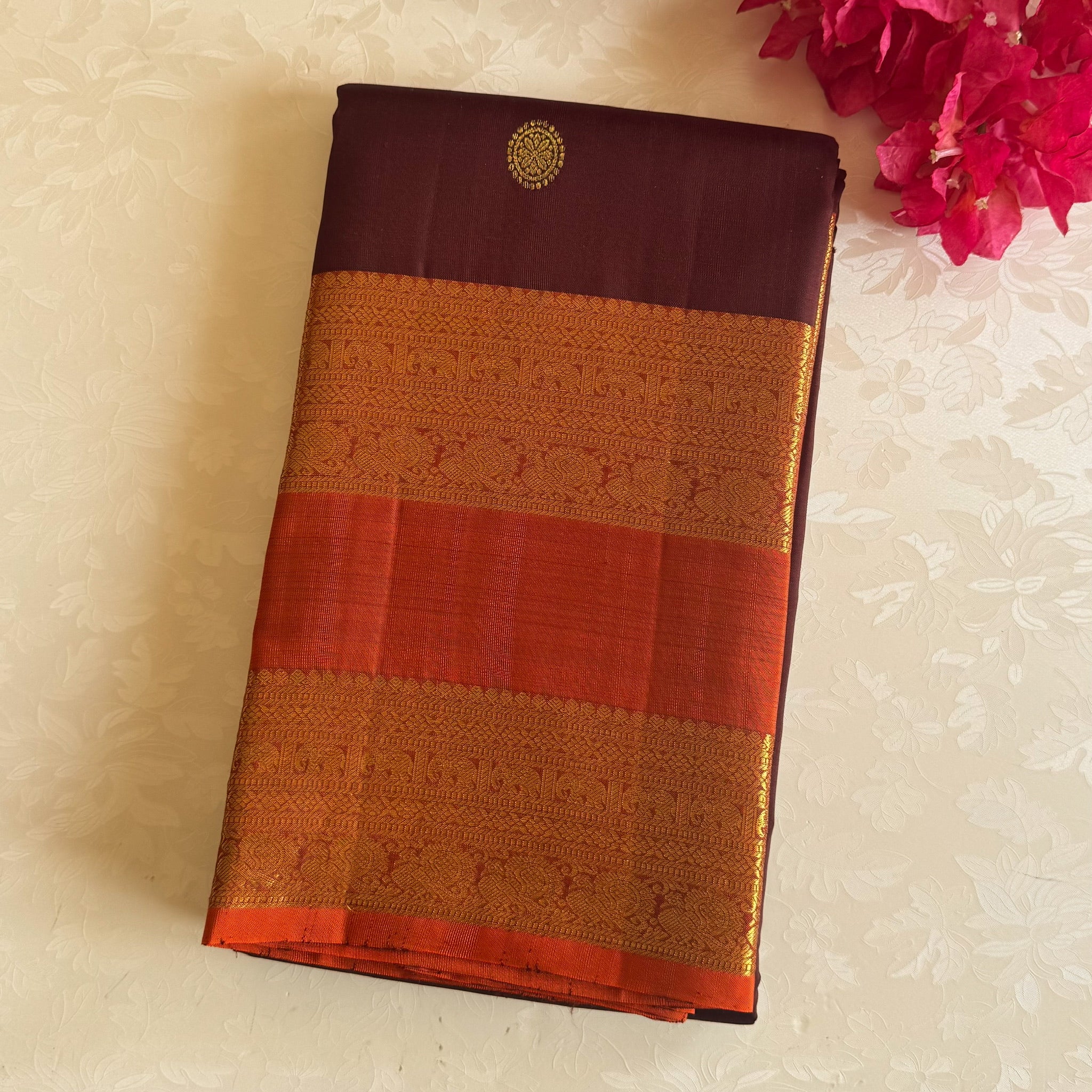 Vintage Coffee Wine Brown with Rust Pure Kanjeevaram Silk