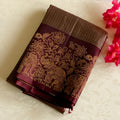 Burgundy Gold Woven Saree Elephant Border Traditional Festive Elegant Luxury