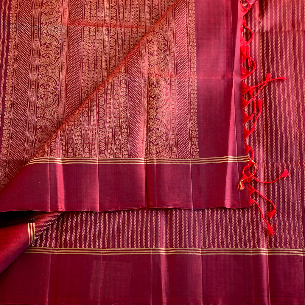 Deep Maroon Designer Pure Silk Saree With Antique Gold