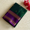 Emerald Green Designer Pure Silk Saree Royal Purple Zari Border