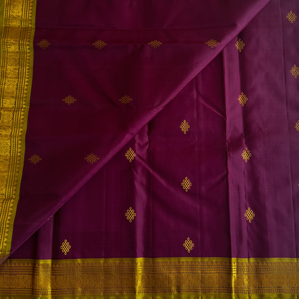 Mustard Gold Brocade Saree Plum Body Gold Zari for Wedding