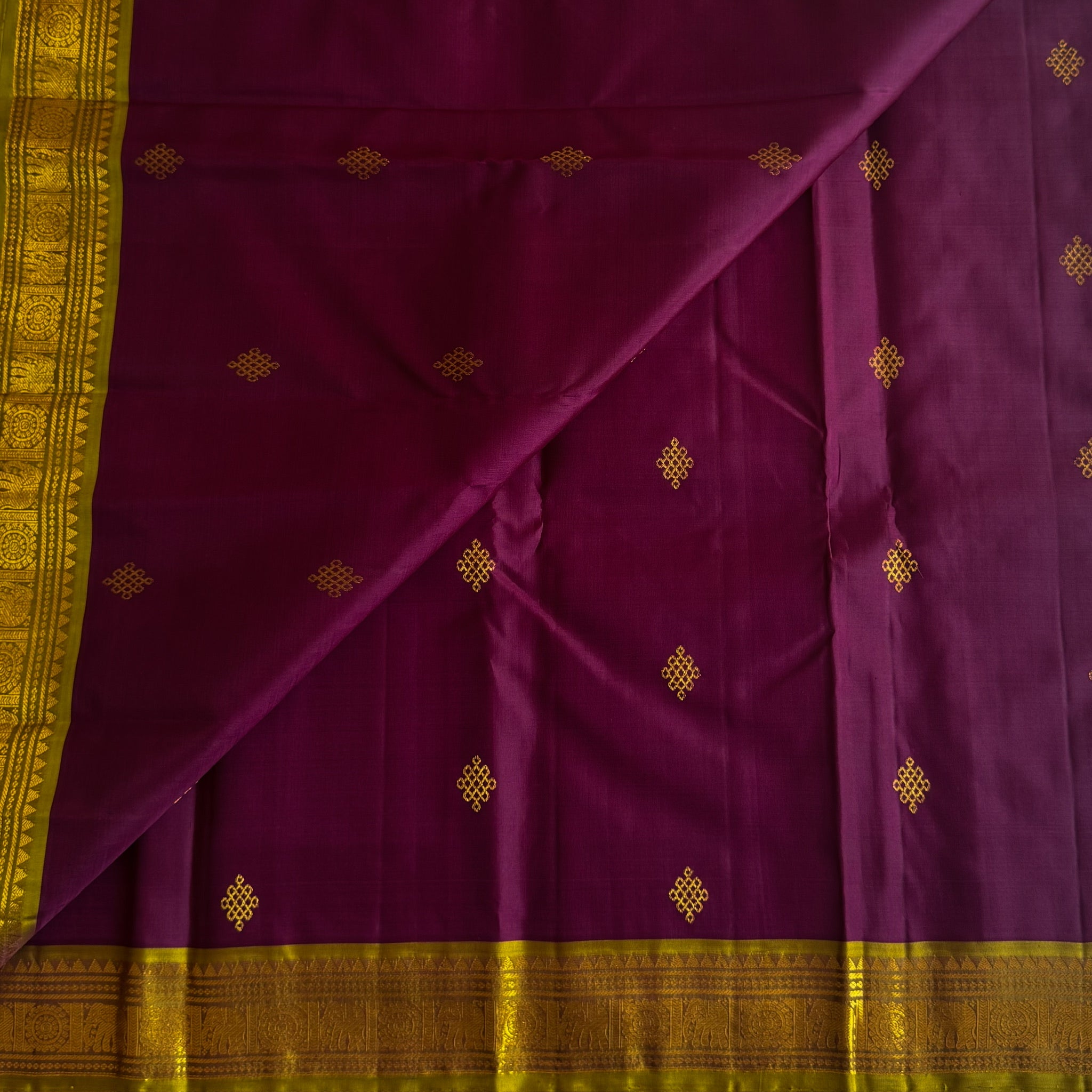 Mustard Gold Brocade Saree Plum Body Gold Zari for Wedding