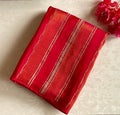 Red Gold Silk Saree With Green Border Festive Traditional Wear