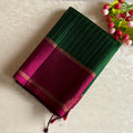 Deep Emerald Green And Magenta Designer Pure Silk Saree