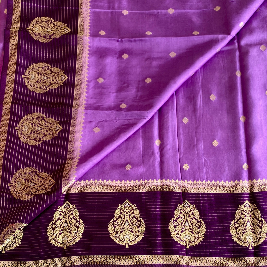 Royal Purple Soft Tussar Silk Saree With Gold Zari Pallu