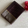 Dark Brown Designer Pure Silk Saree With Taupe Beige Pallu