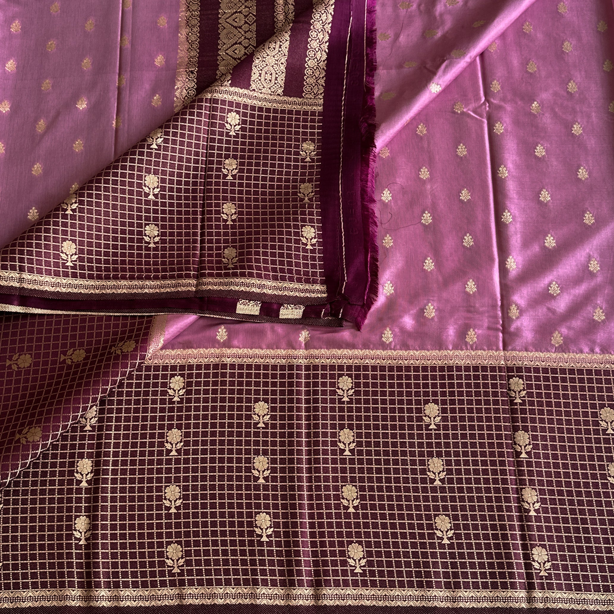 Pastel Pink Magenta Pallu Gold Buti Saree Traditional Festive Wear