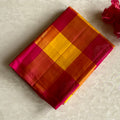 Rani n Sunflower Checkered Designer Pure Silk Saree With Rani Pink Contrast