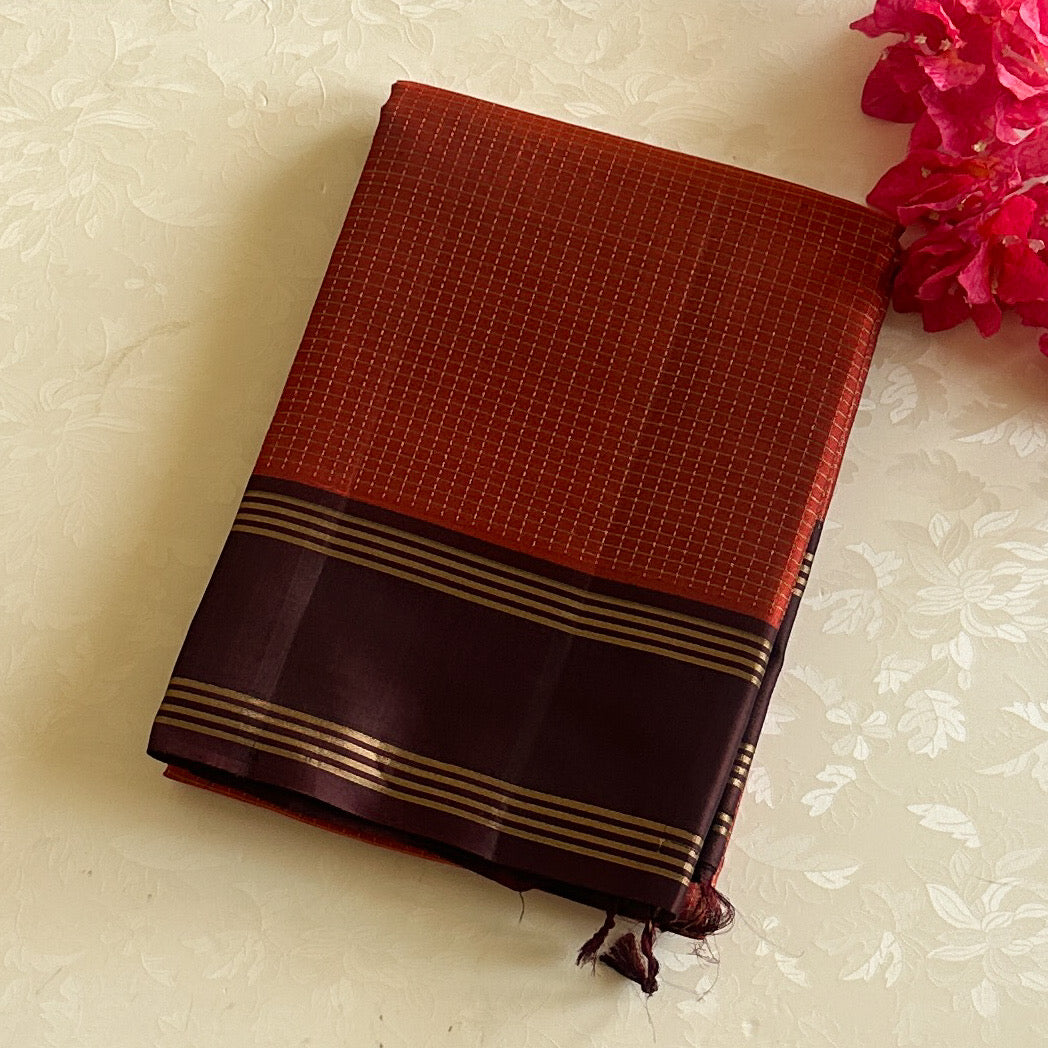 Crimson Red Saree Burgundy Pallu Gold Brocade Traditional Wear