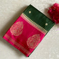 Deep Forest Green Soft Tussar Silk Saree With Rani Pink Pallu