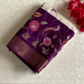 Soft Tussar Silk Ivory Saree With Royal Purple Pallu And Zari Border