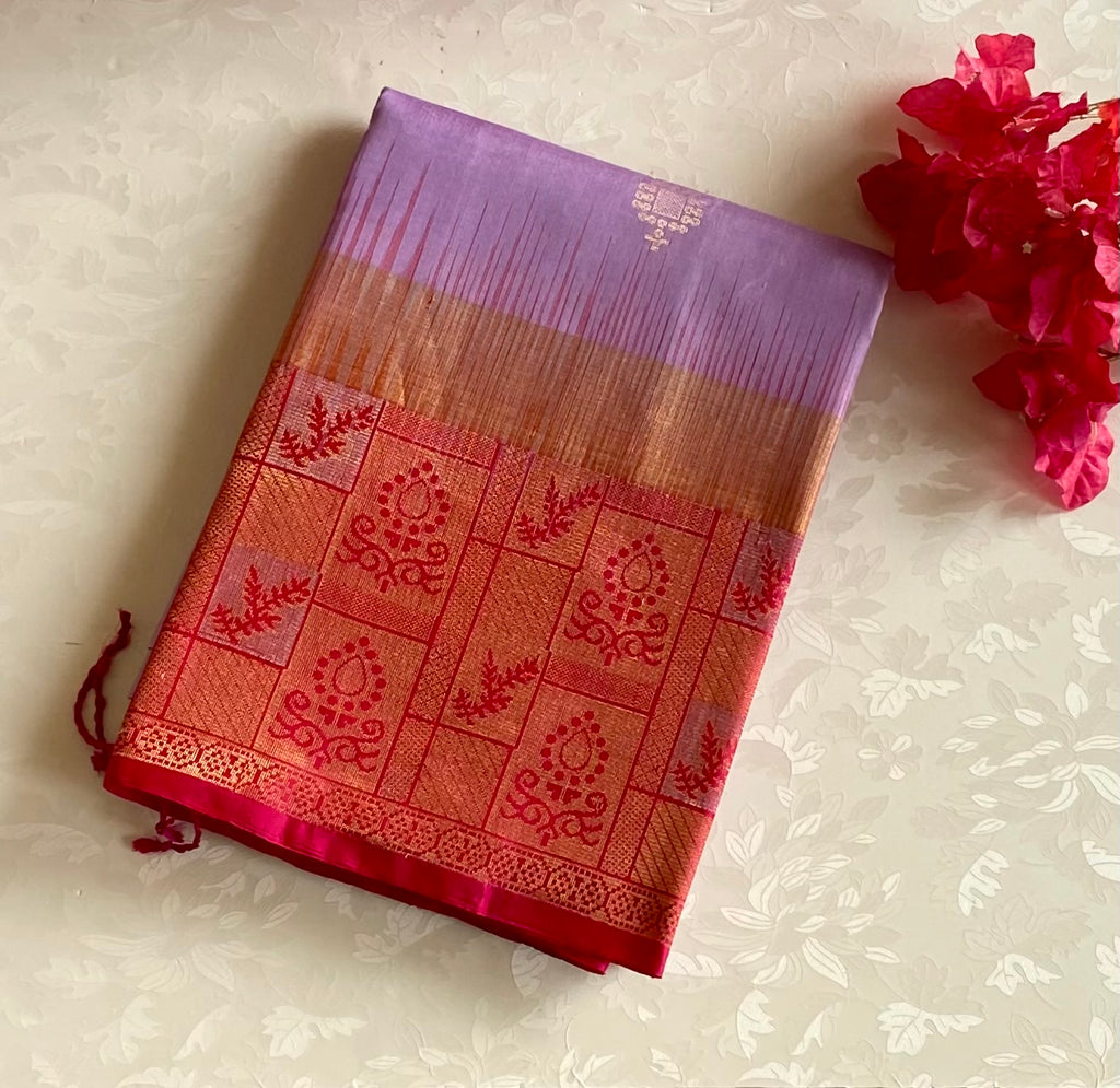 Lavender Magenta Saree Gold Brocade Floral Pallu Perfect For Weddings