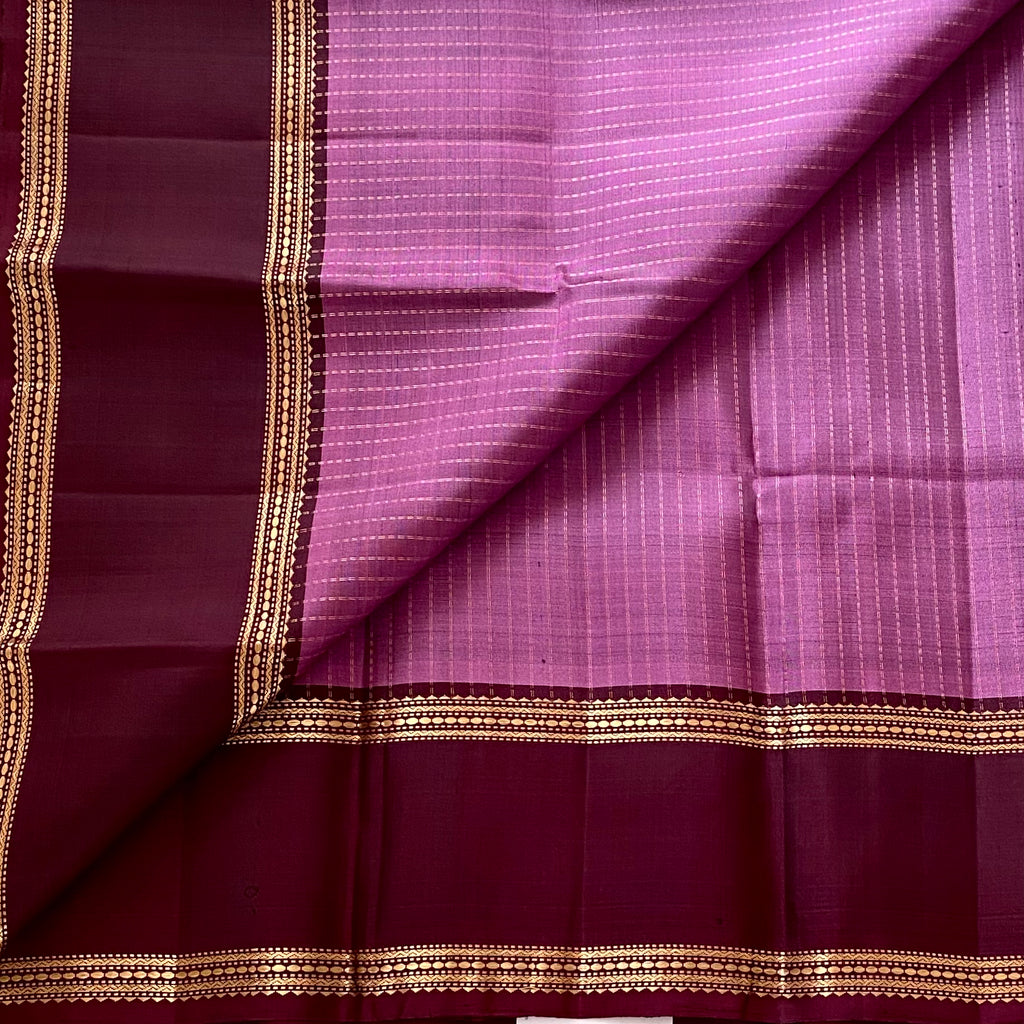 Rare Onion Mauve Designer Pure Silk Saree With Wine Pallu