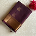 Deep Plum Designer Pure Silk Saree With Antique Gold Elephant Pallu