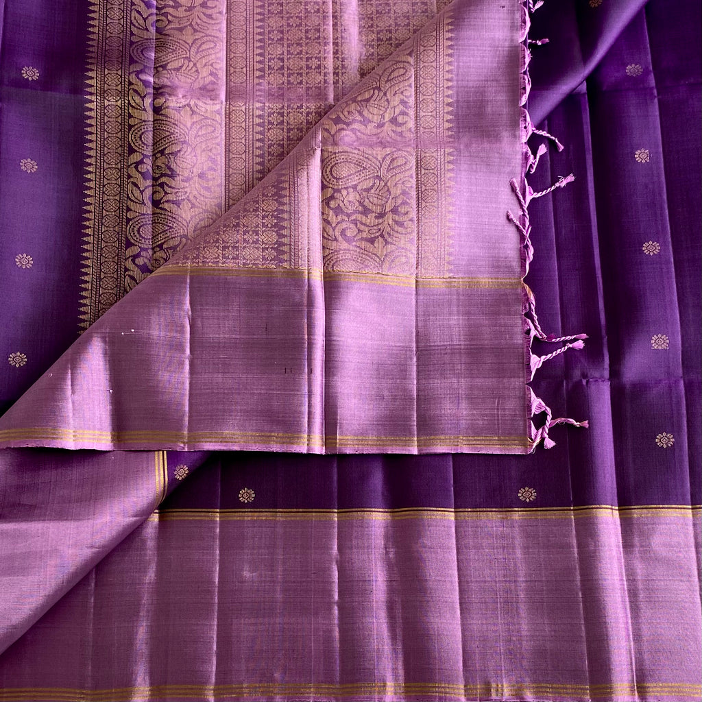 Deep Purple Designer Pure Silk Saree With Lavender Pallu