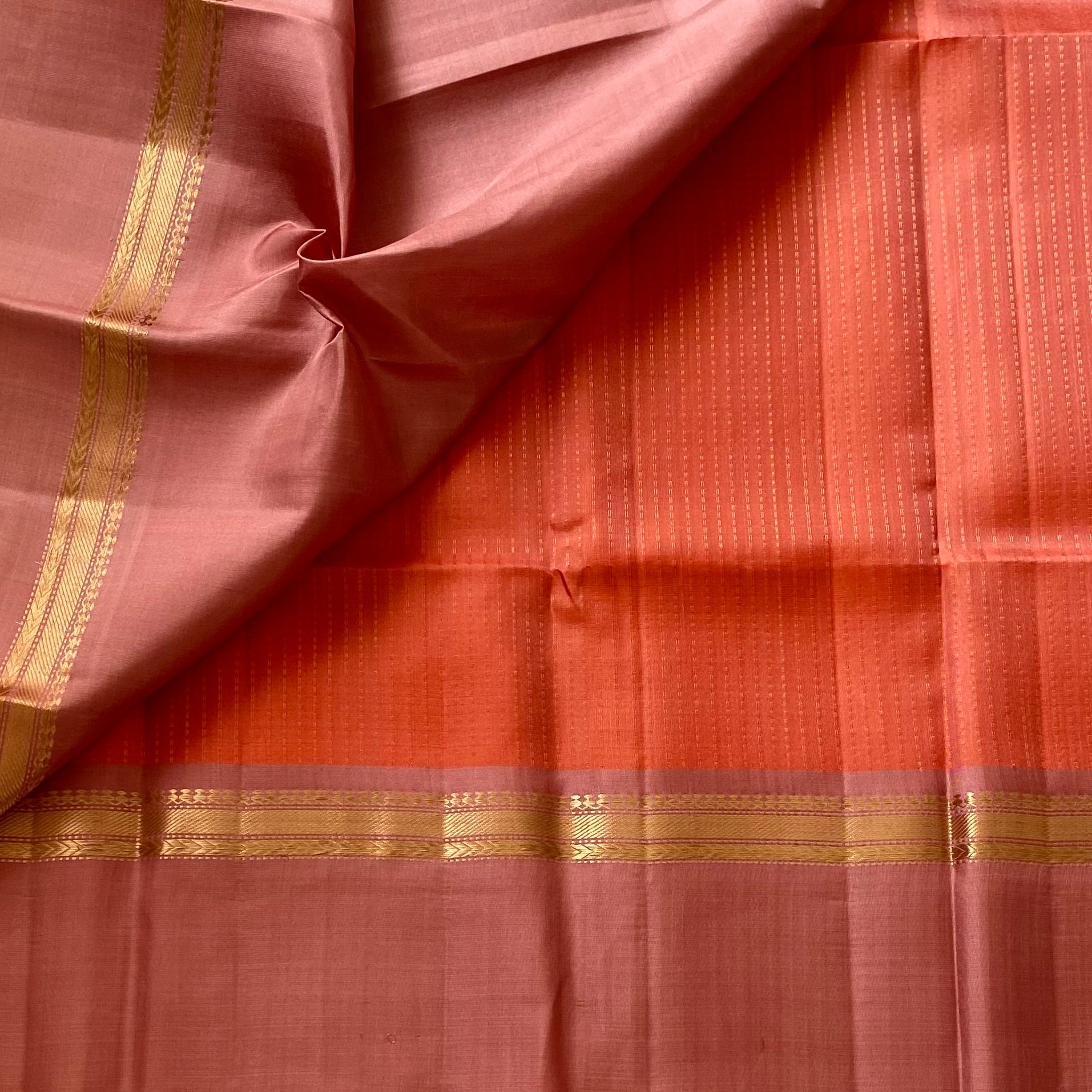 Sunset Orange Designer Pure Silk With Dusty Rose Pallu