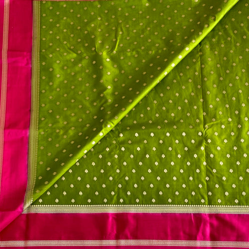 Apple Green Fuchsia Zari Buti Silk Saree Traditional Festive Elegant
