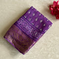 Royal Purple AJRAKH HANDBLOCK PRINTED tussar SILK Saree With Antique Gold Brocade Border