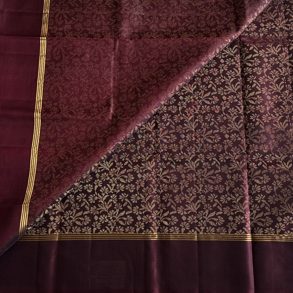 Burgundy Gold Zari Woven Saree with Floral Border and Pallu